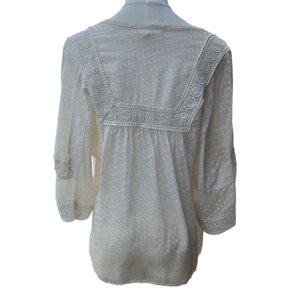 Meadow Rue Women 100% Silk Ivory Sheer Embroidered Top S Boho Romantic Festival - Picture 5 of 10